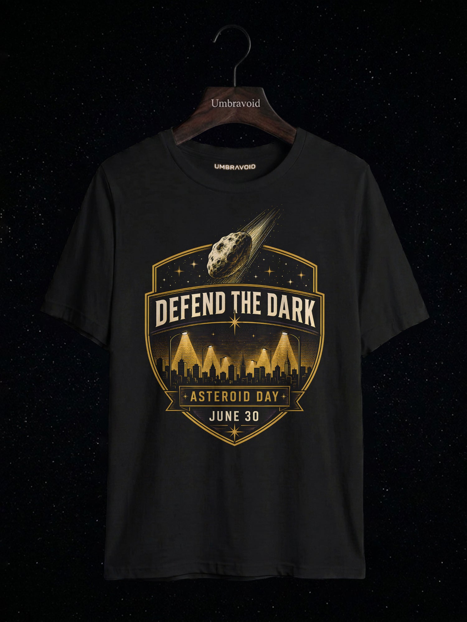 Defend The Dark Asteroid Day astronomy t-shirt | Umbra Void