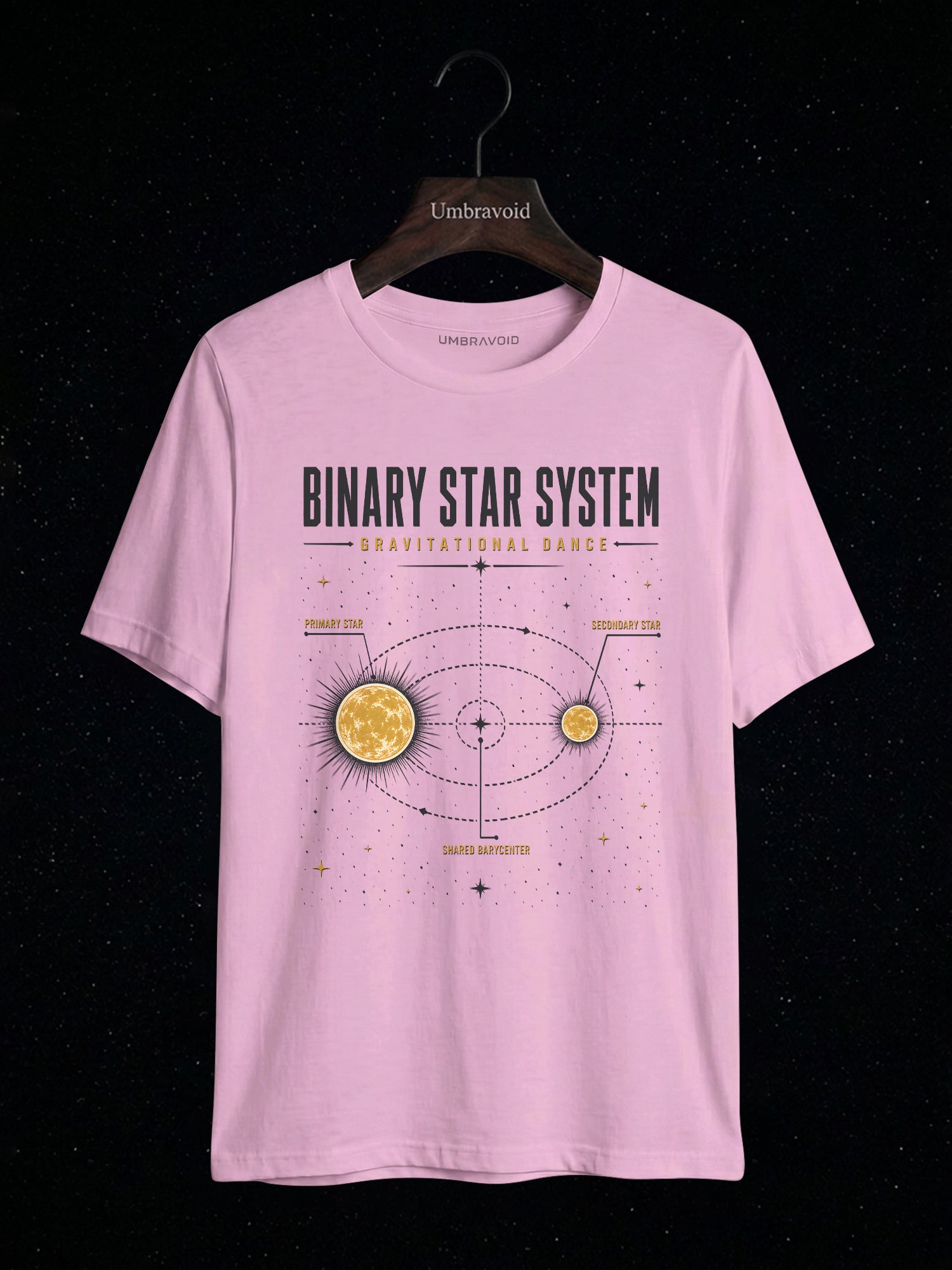 Binary Star System Gravitational Dance astronomy t-shirt | Umbra Void