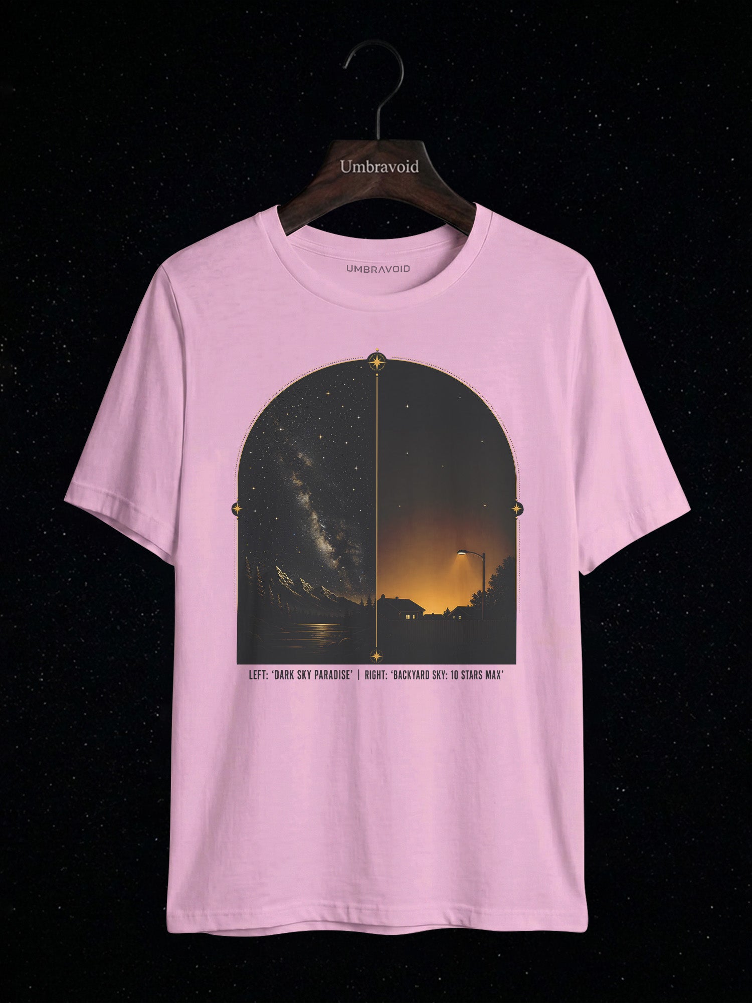 Dark Sky Paradise vs Backyard Sky astronomy t-shirt | Umbra Void