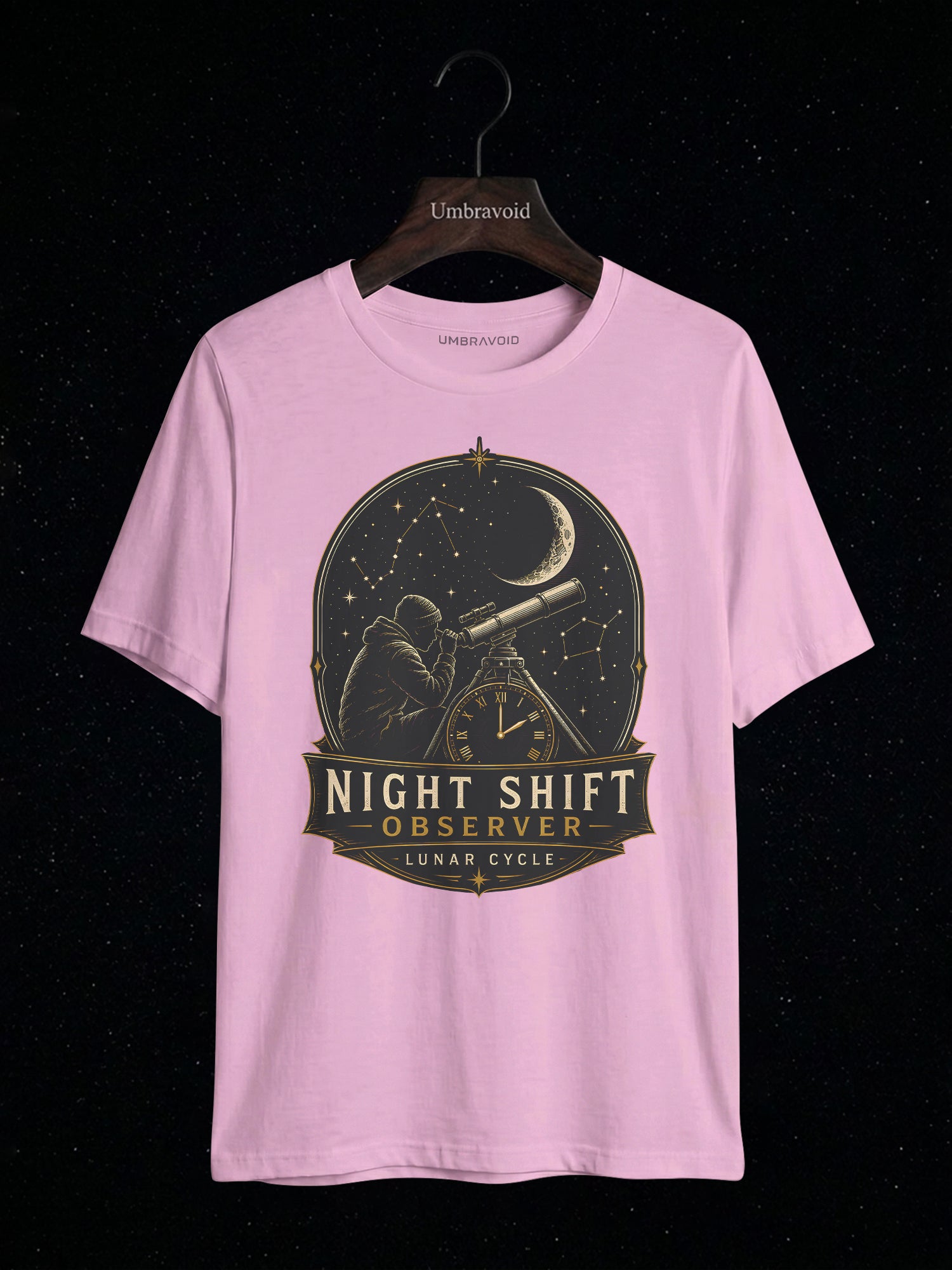 Night Shift Observer Lunar Cycle astronomy t-shirt | Umbra Void