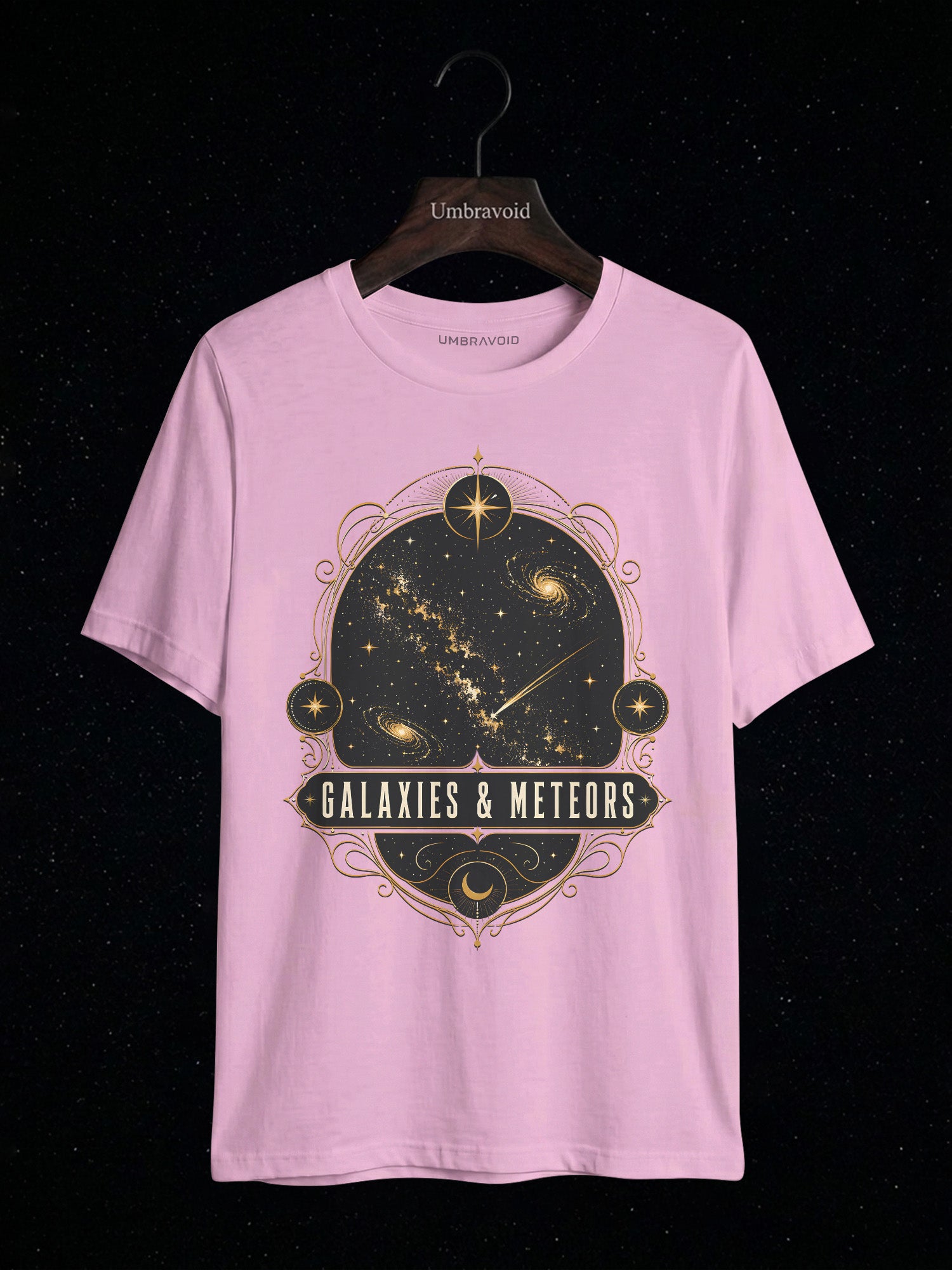 Galaxies & Meteors astronomy t-shirt | Umbra Void