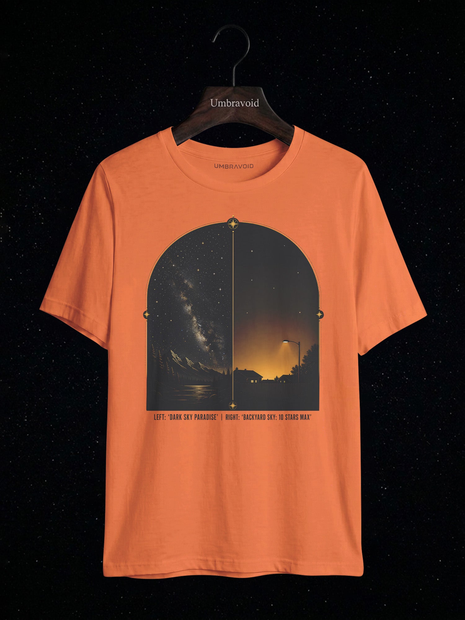 Dark Sky Paradise vs Backyard Sky astronomy t-shirt | Umbra Void