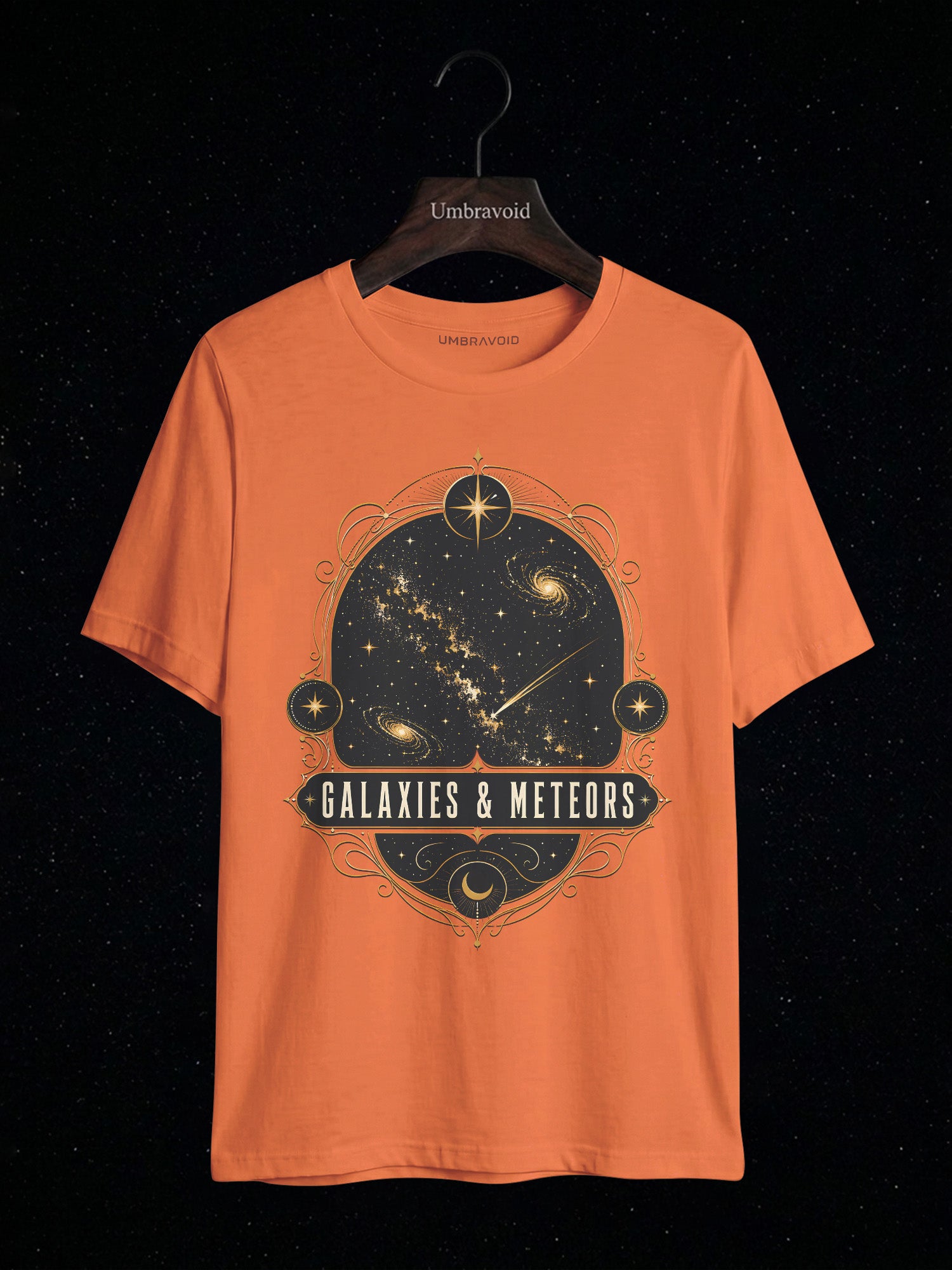 Galaxies & Meteors astronomy t-shirt | Umbra Void