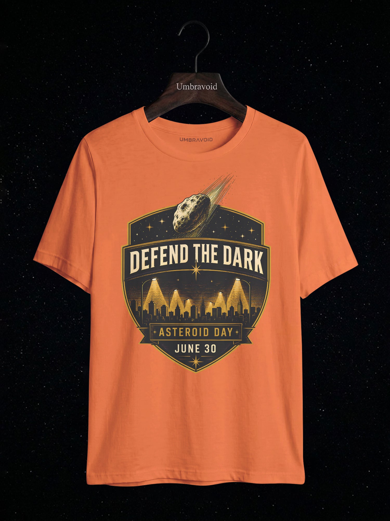 Defend The Dark Asteroid Day astronomy t-shirt | Umbra Void