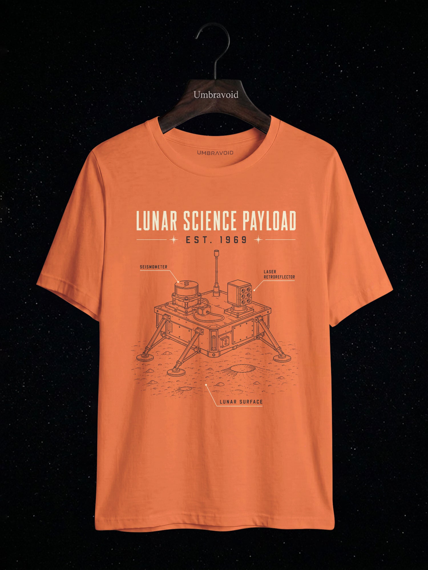 Lunar Science Payload Est. 1969 astronomy t-shirt | Umbra Void