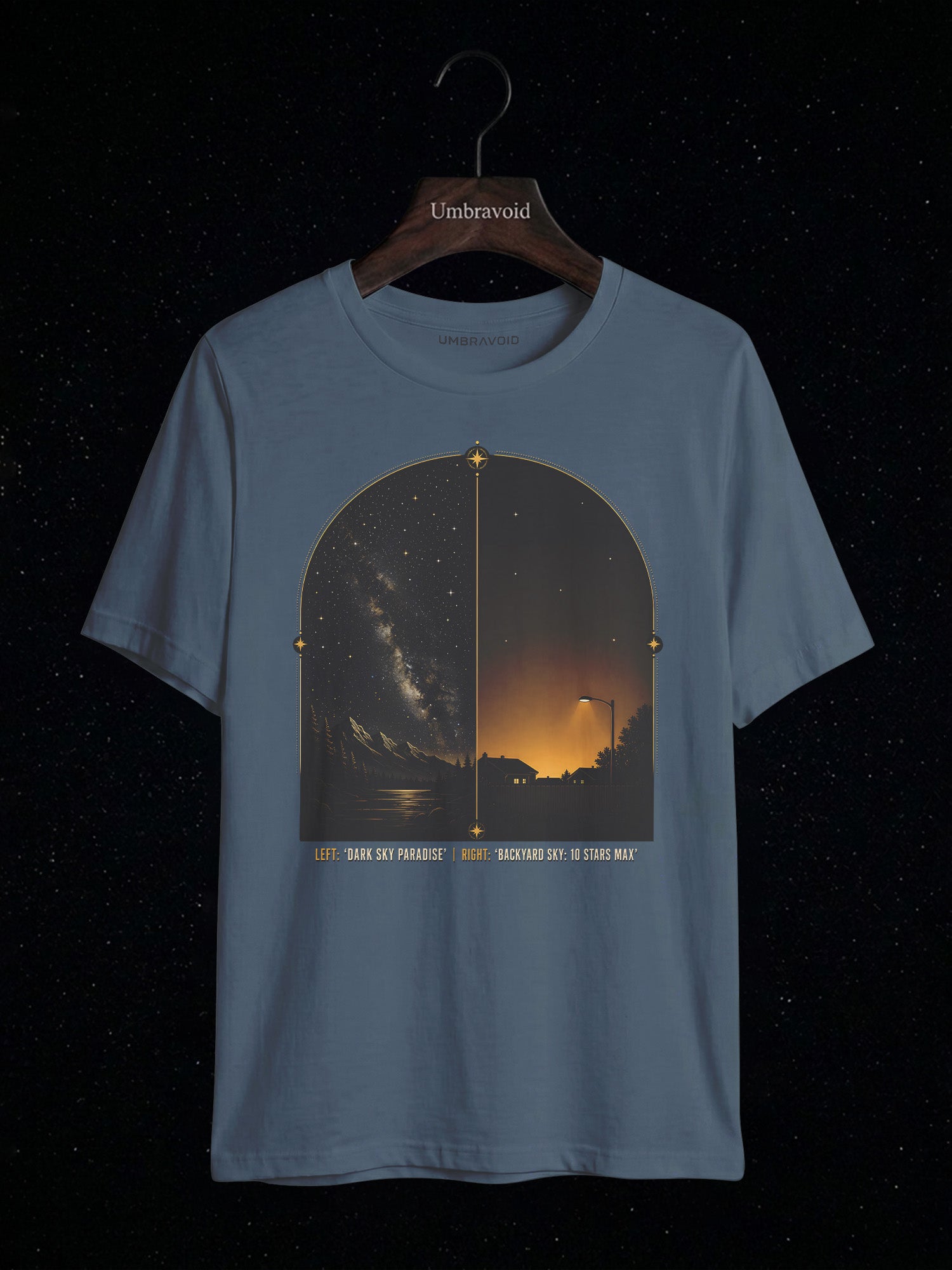 Dark Sky Paradise vs Backyard Sky astronomy t-shirt | Umbra Void