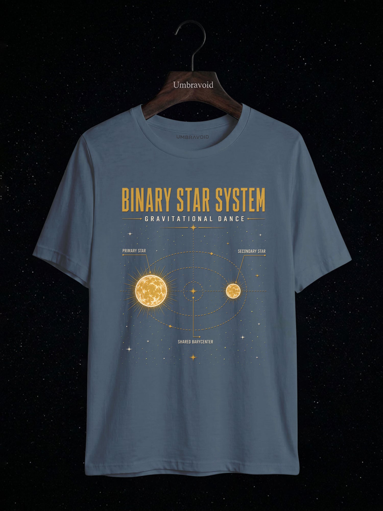 Binary Star System Gravitational Dance astronomy t-shirt | Umbra Void