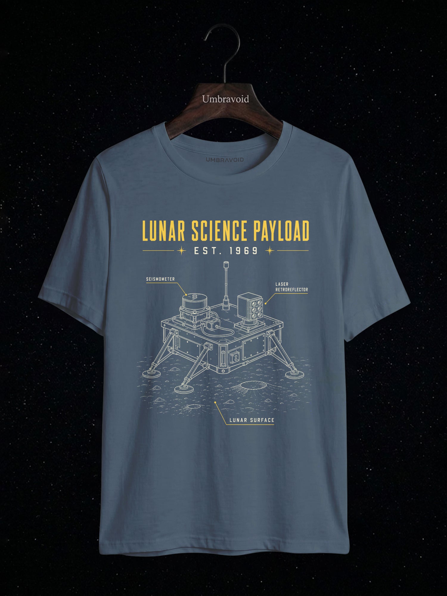 Lunar Science Payload Est. 1969 astronomy t-shirt | Umbra Void