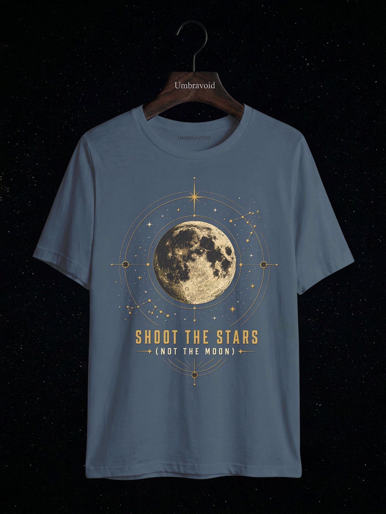 Shoot The Stars (Not The Moon) Lunar Edition astronomy t-shirt | Umbra Void