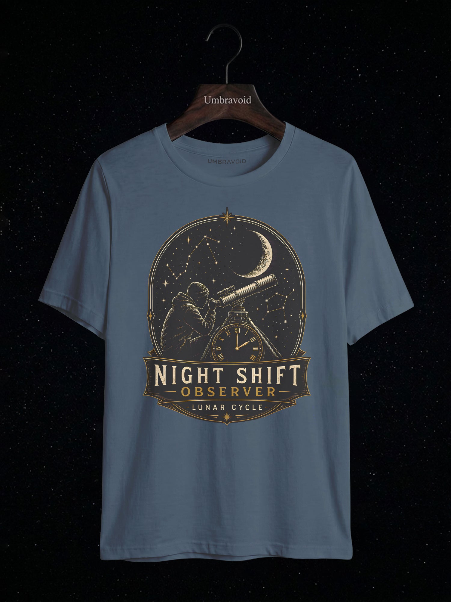 Night Shift Observer Lunar Cycle astronomy t-shirt | Umbra Void