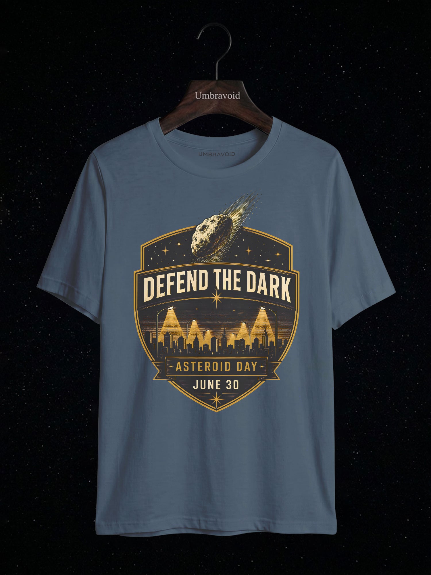 Defend The Dark Asteroid Day astronomy t-shirt | Umbra Void