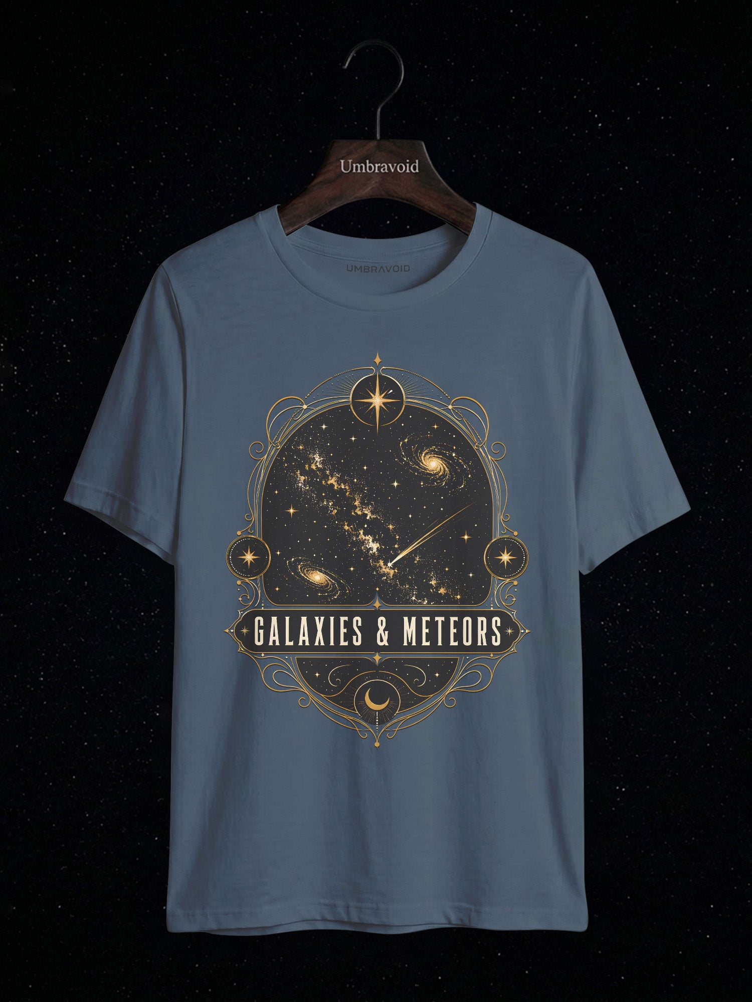 Galaxies & Meteors astronomy t-shirt | Umbra Void