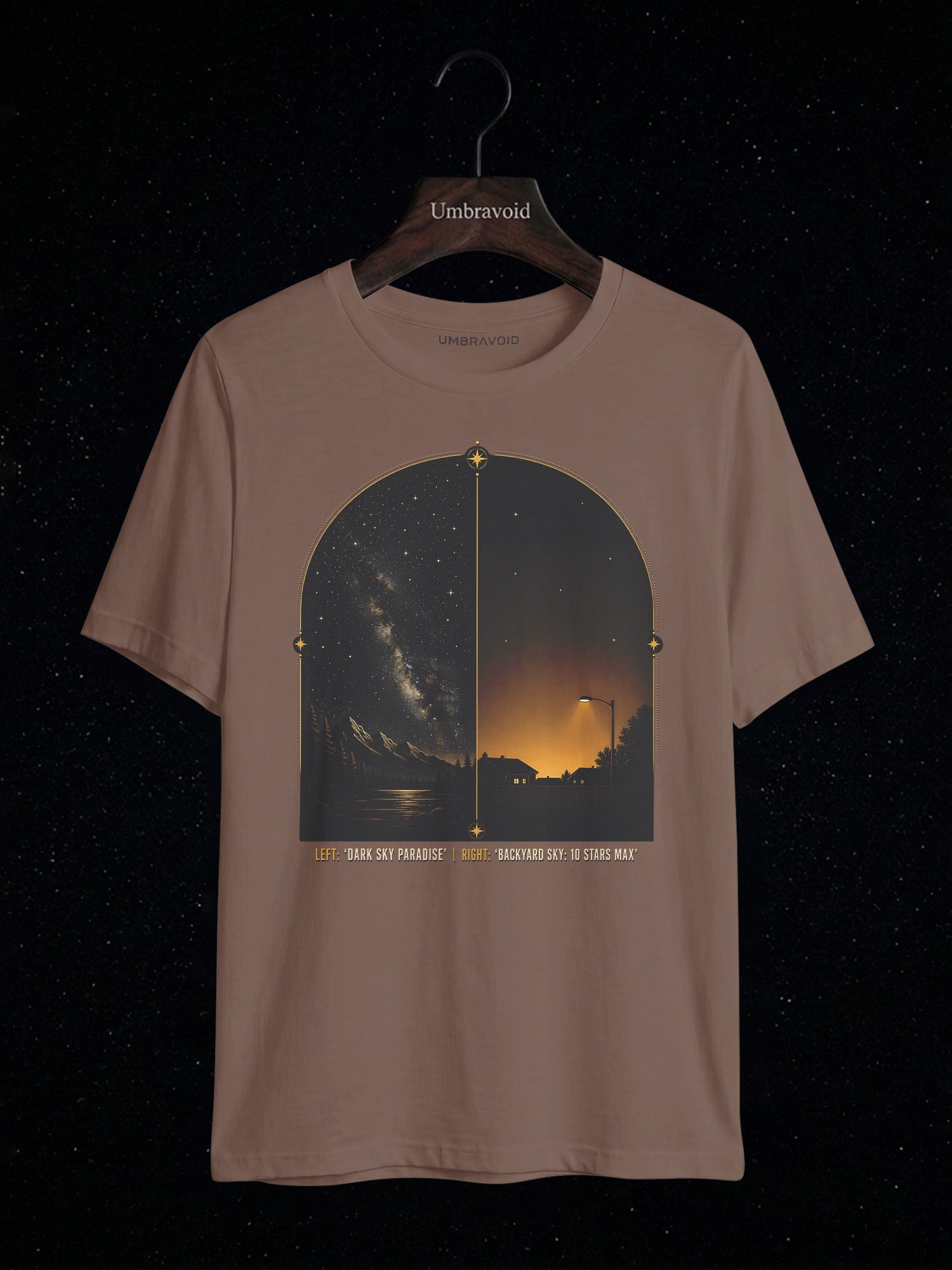 Dark Sky Paradise vs Backyard Sky astronomy t-shirt | Umbra Void
