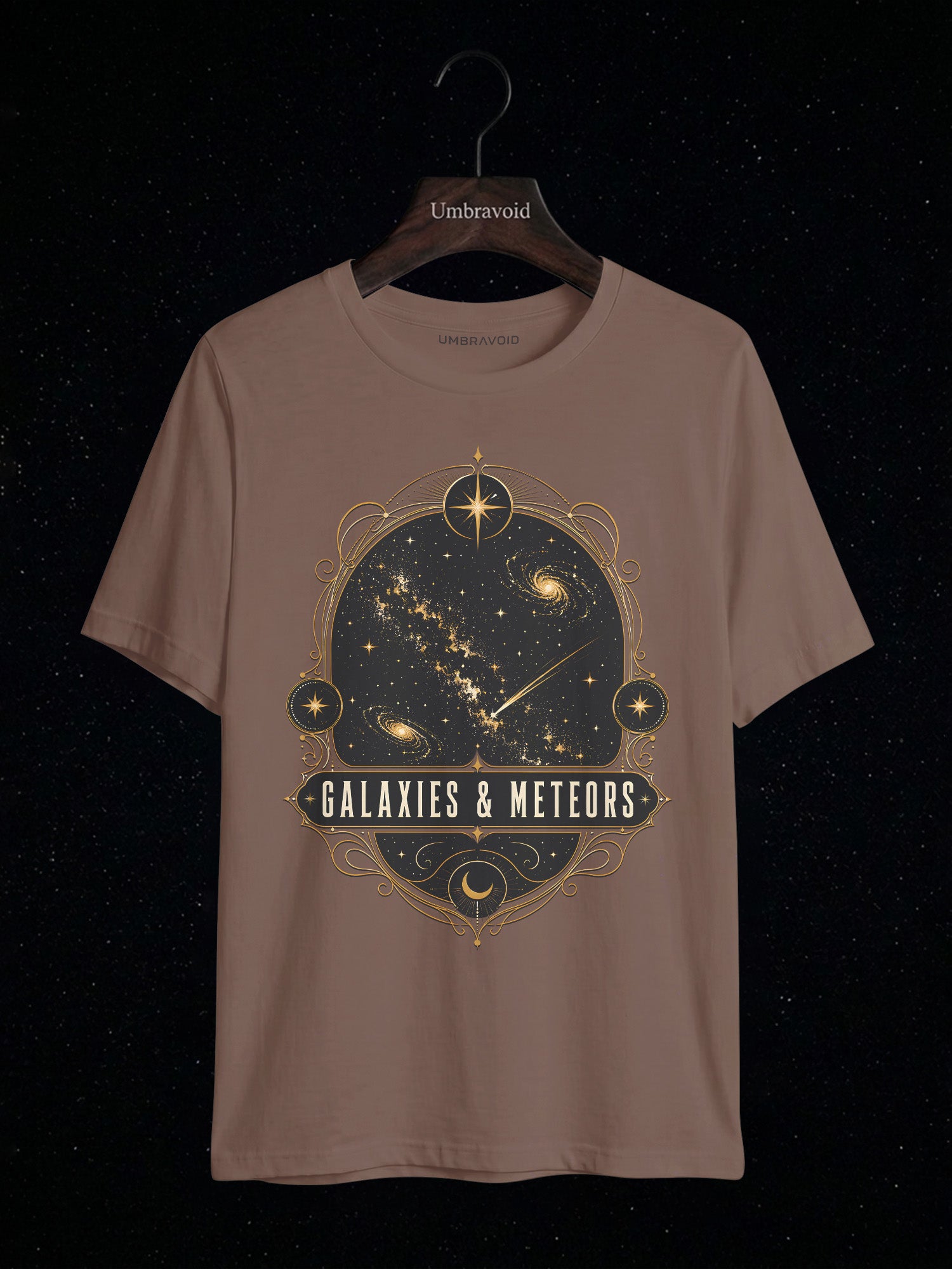 Galaxies & Meteors astronomy t-shirt | Umbra Void