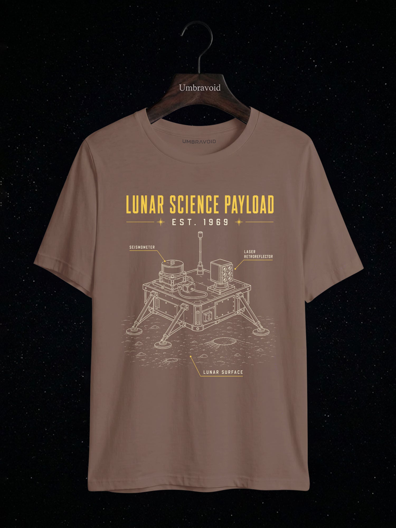 Lunar Science Payload Est. 1969 astronomy t-shirt | Umbra Void