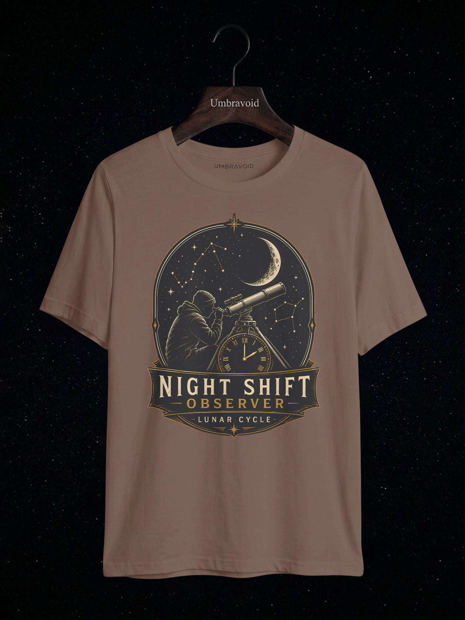 Night Shift Observer Lunar Cycle astronomy t-shirt | Umbra Void