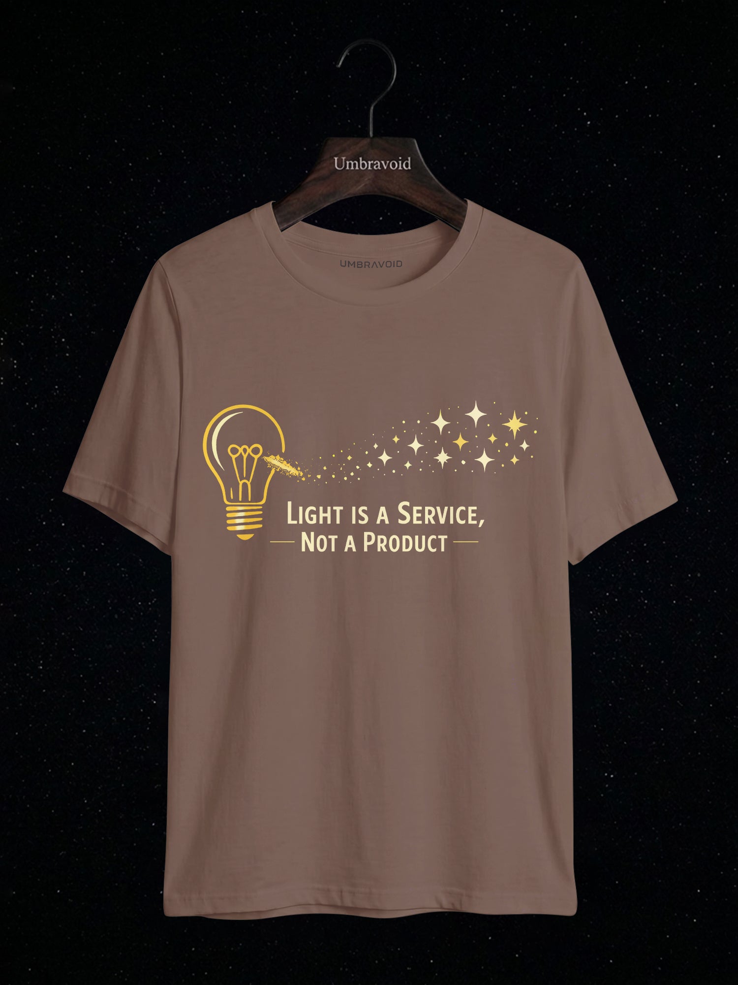 Light Is A Service, Not A Product astronomy t-shirt | Umbra Void