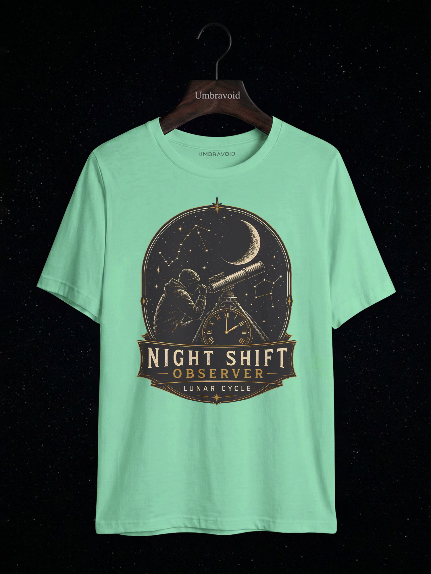 Night Shift Observer Lunar Cycle astronomy t-shirt | Umbra Void