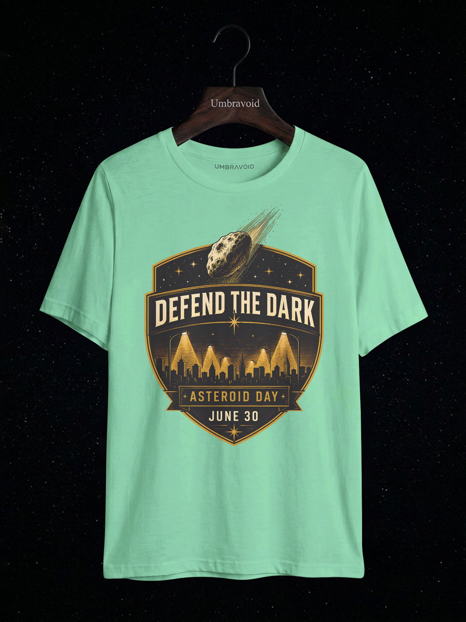 Defend The Dark Asteroid Day astronomy t-shirt | Umbra Void