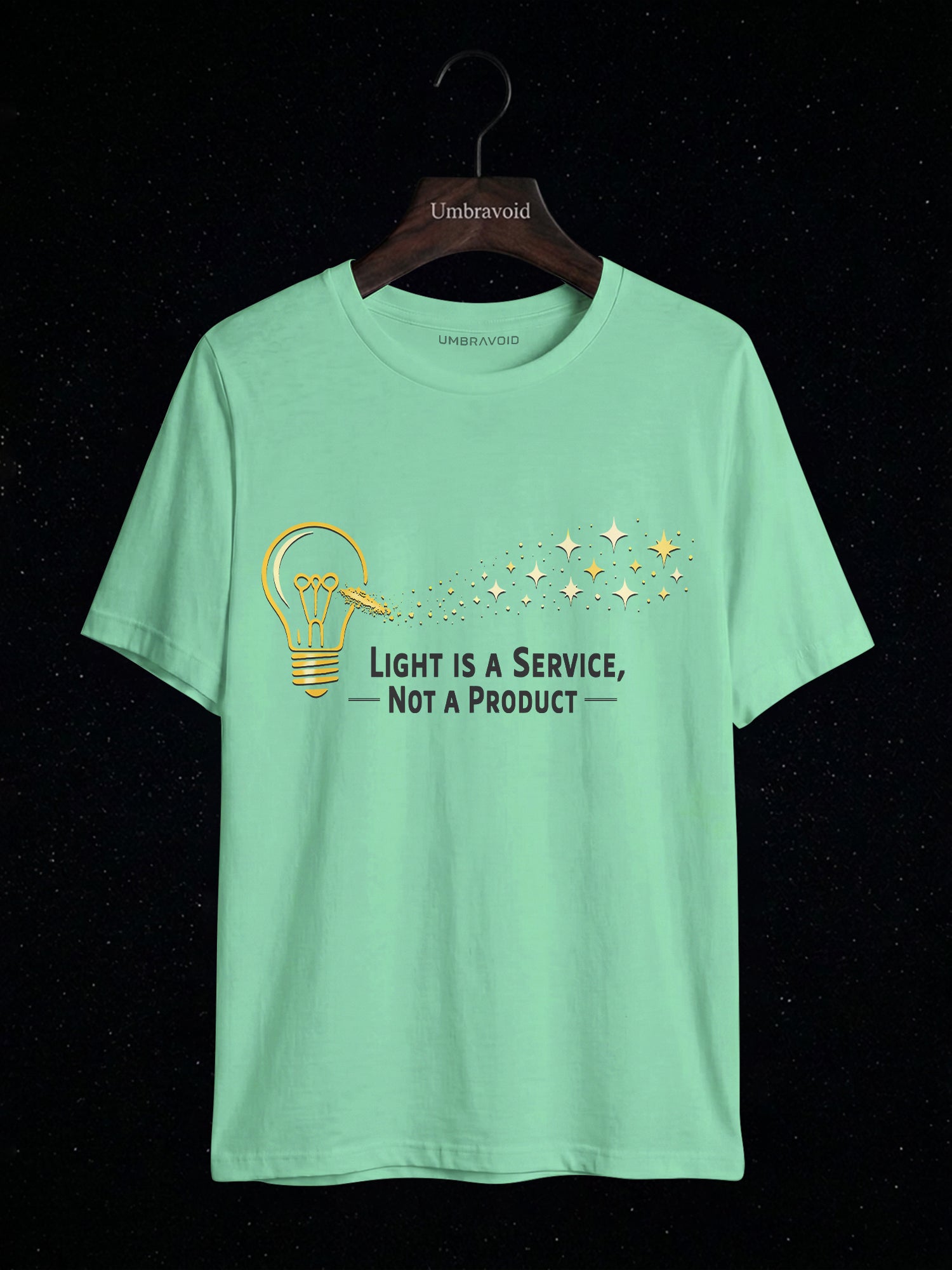 Light Is A Service, Not A Product astronomy t-shirt | Umbra Void