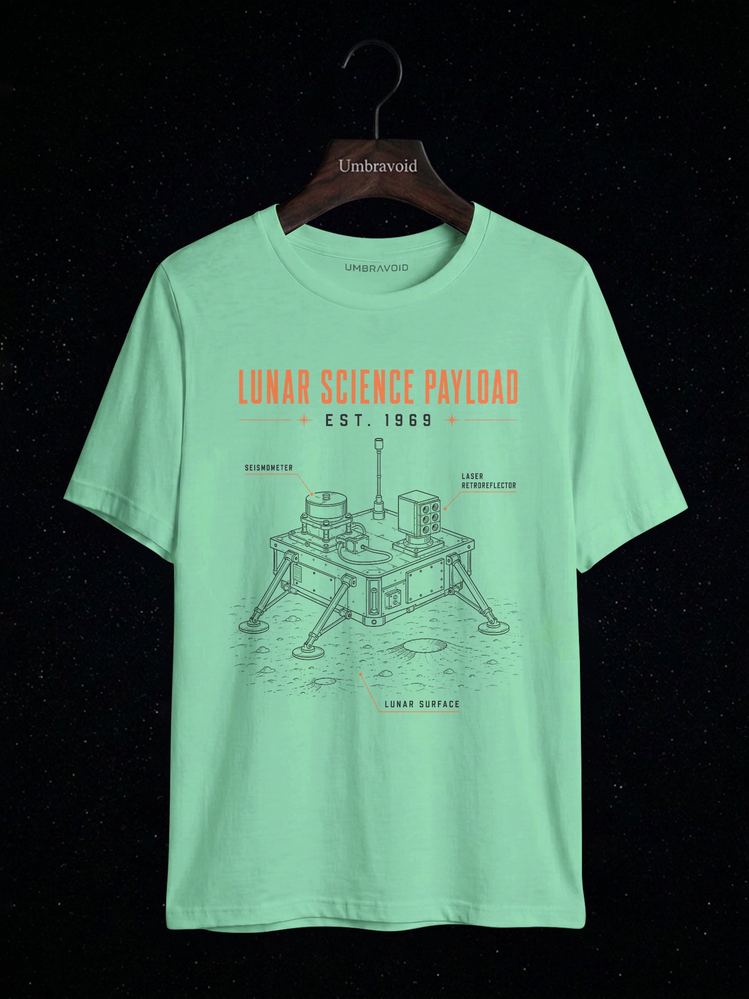 Lunar Science Payload Est. 1969 astronomy t-shirt | Umbra Void