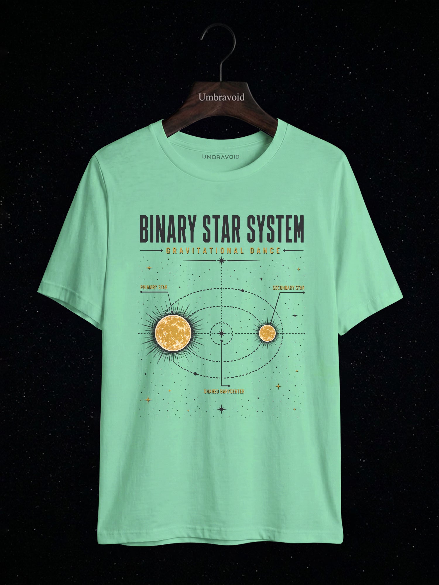 Binary Star System Gravitational Dance astronomy t-shirt | Umbra Void
