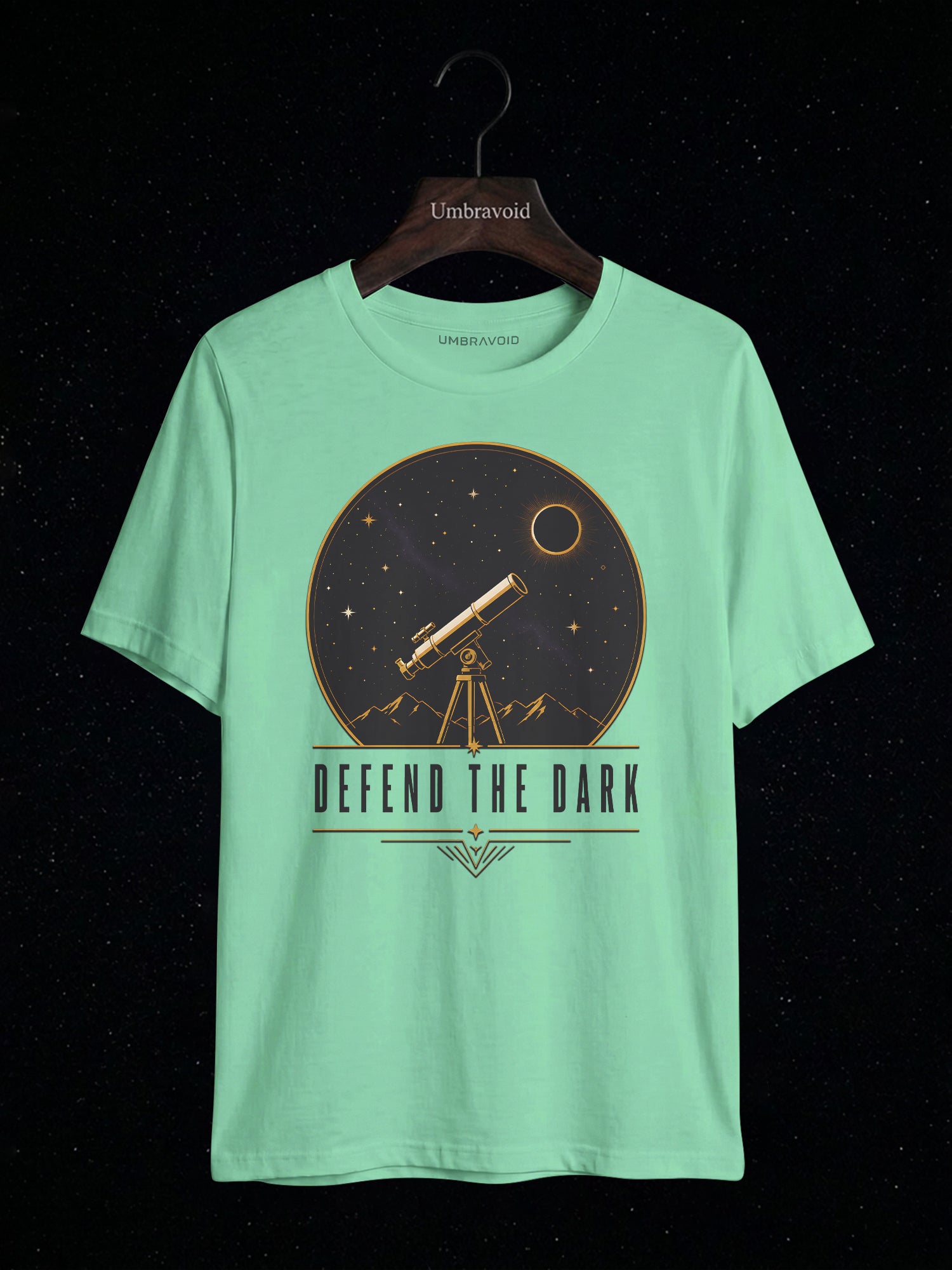 Defend The Dark Telescope astronomy t-shirt | Umbra Void