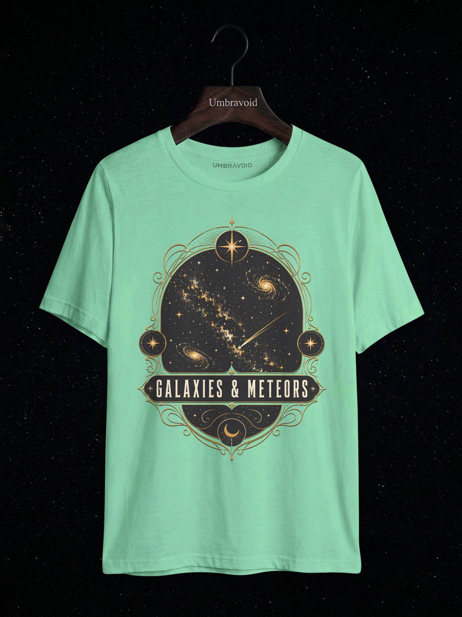 Galaxies & Meteors astronomy t-shirt | Umbra Void
