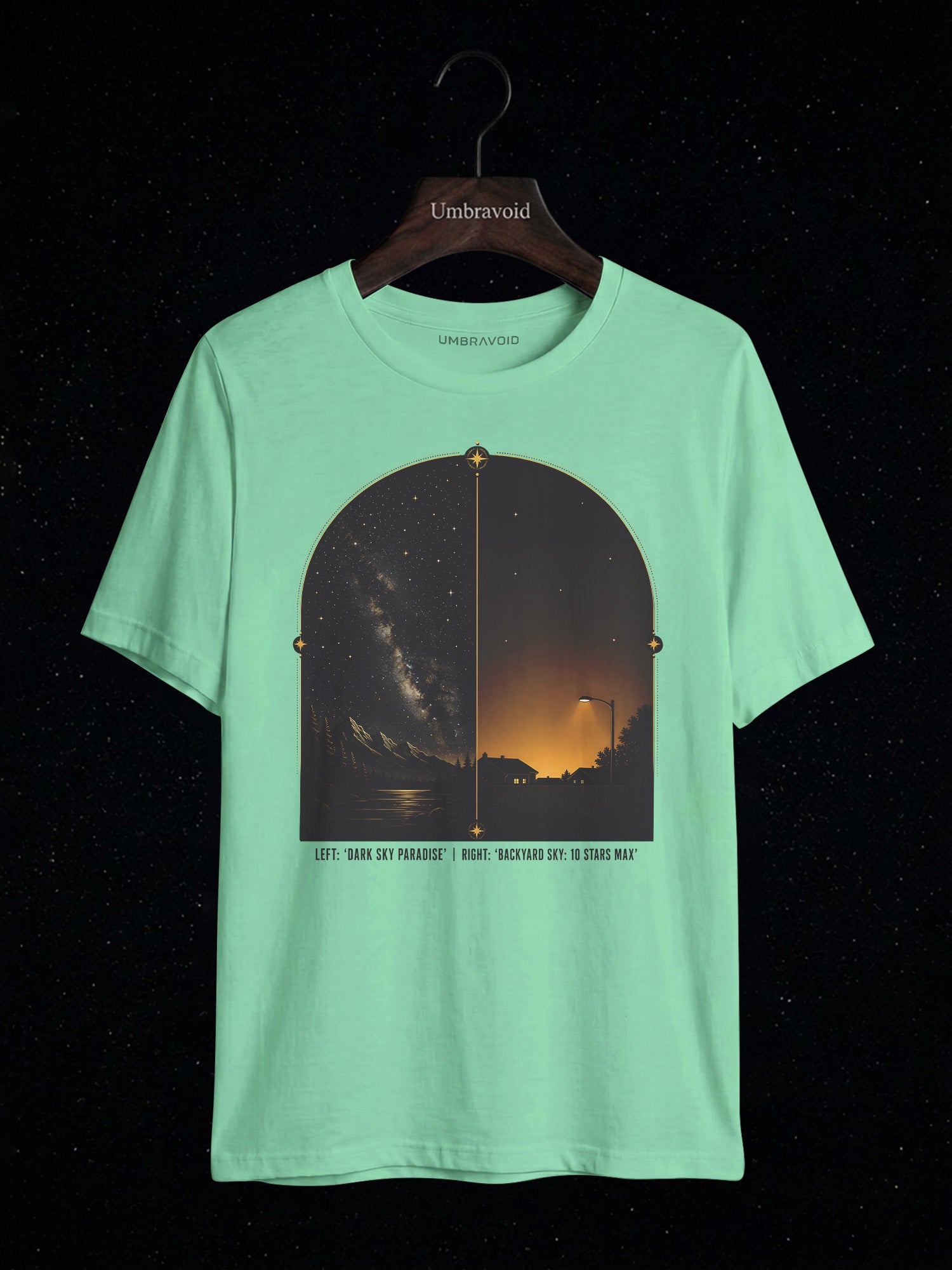 Dark Sky Paradise vs Backyard Sky astronomy t-shirt | Umbra Void