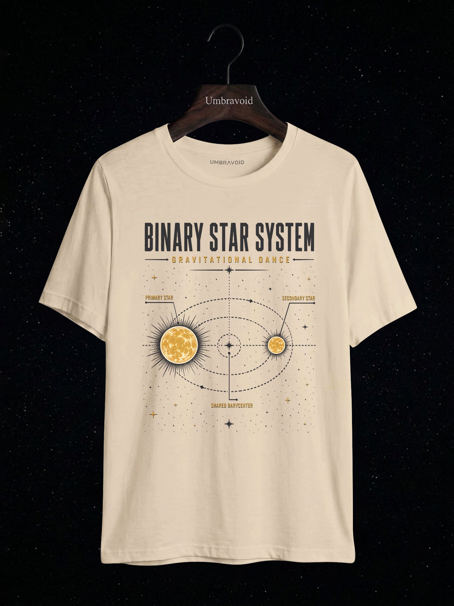 Binary Star System Gravitational Dance astronomy t-shirt | Umbra Void