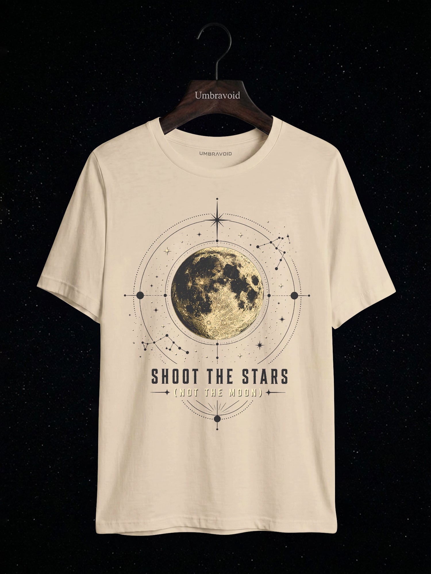 Shoot The Stars (Not The Moon) Lunar Edition astronomy t-shirt | Umbra Void