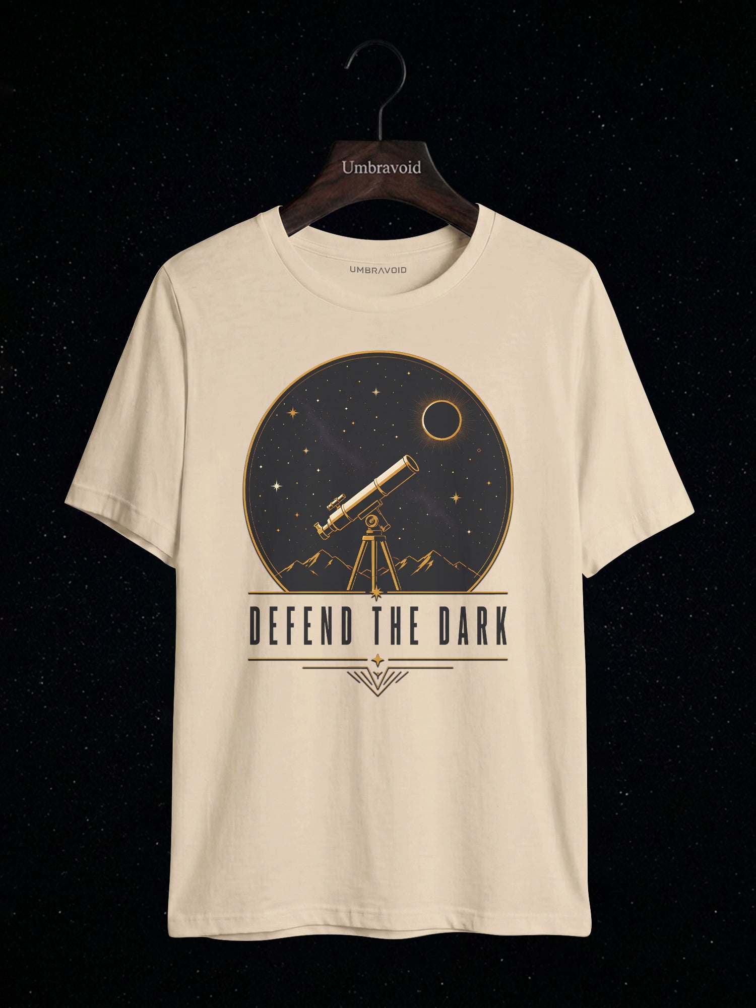 Defend The Dark Telescope astronomy t-shirt | Umbra Void