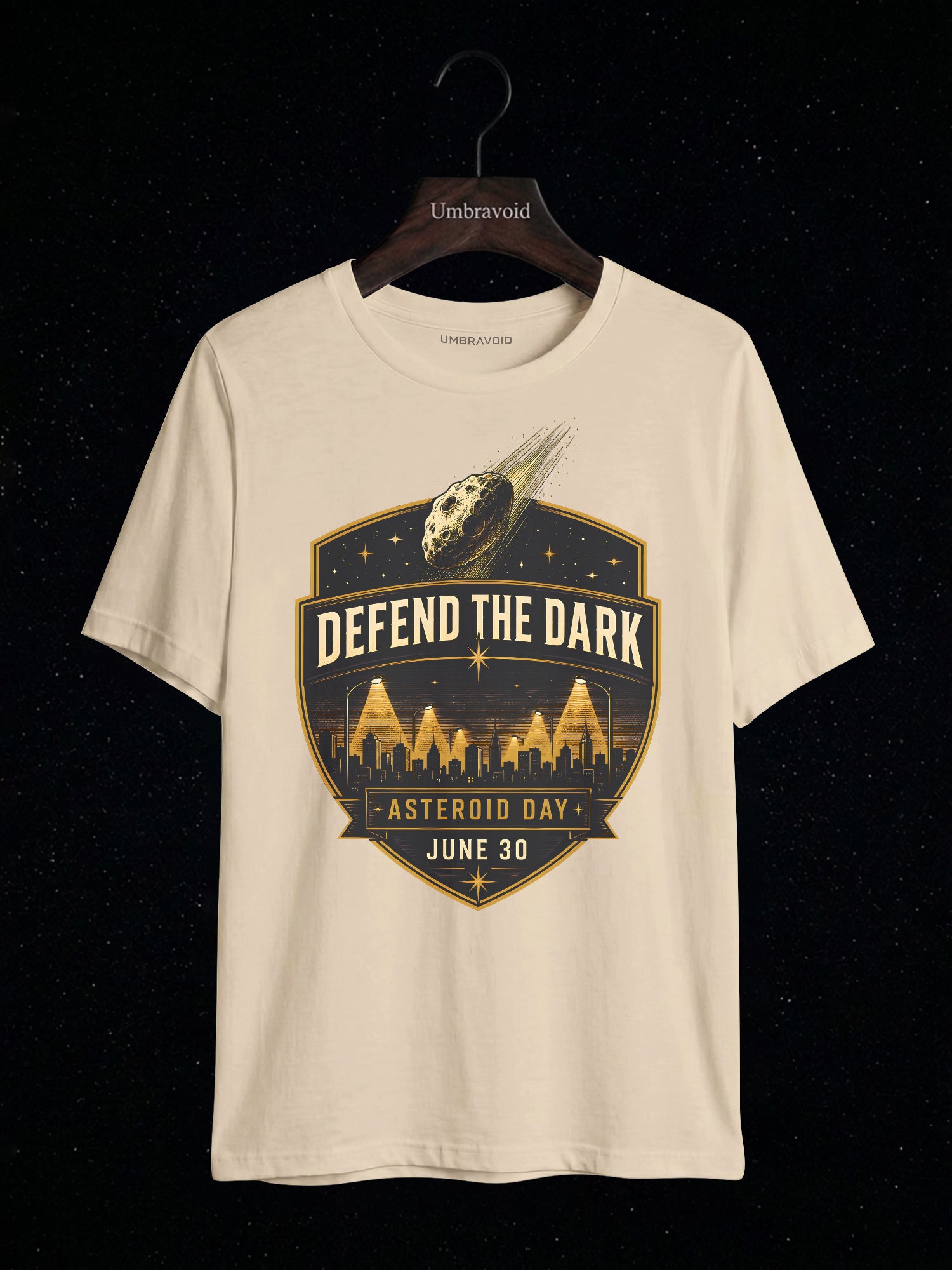 Defend The Dark Asteroid Day astronomy t-shirt | Umbra Void
