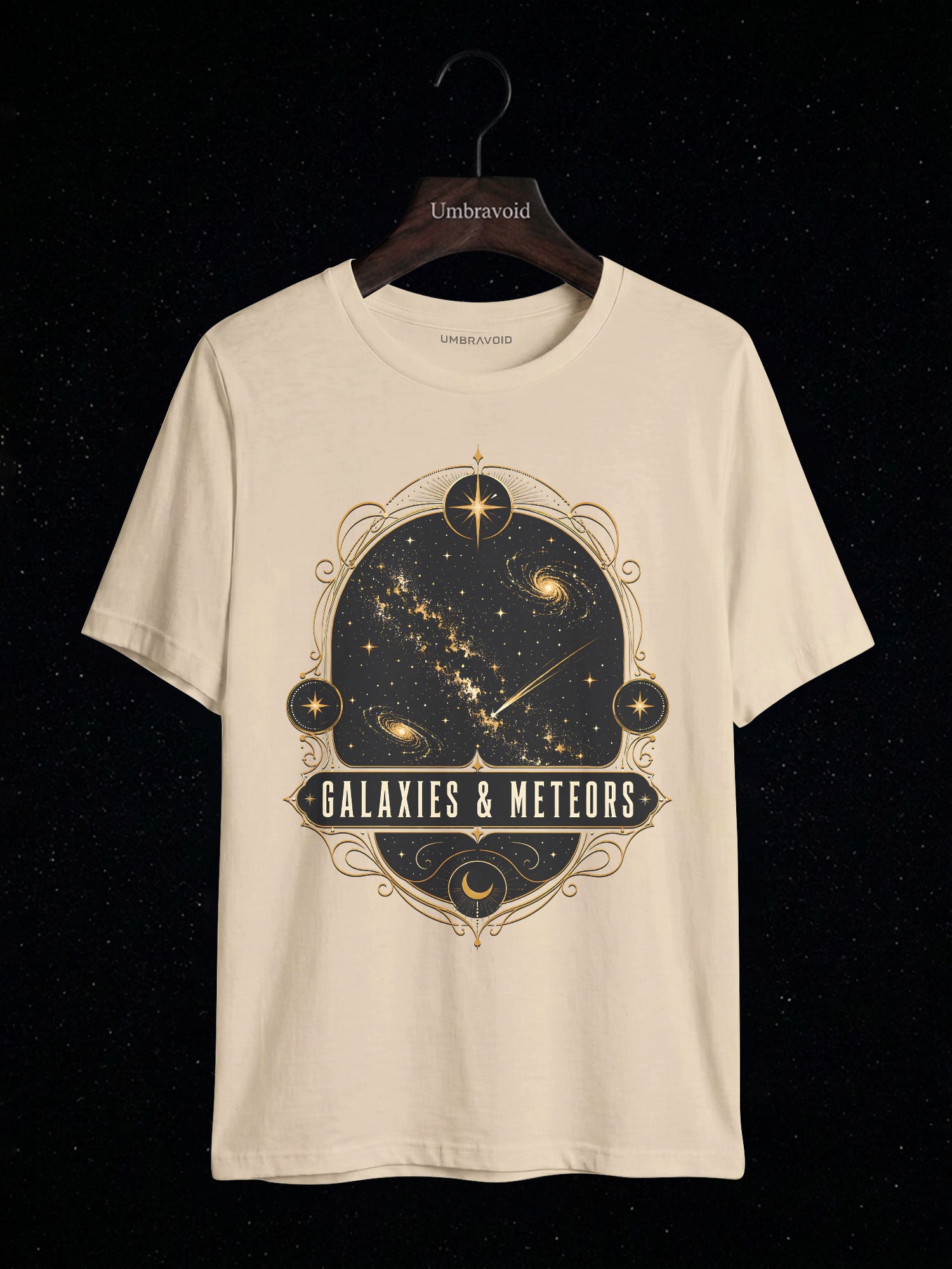 Galaxies & Meteors astronomy t-shirt | Umbra Void