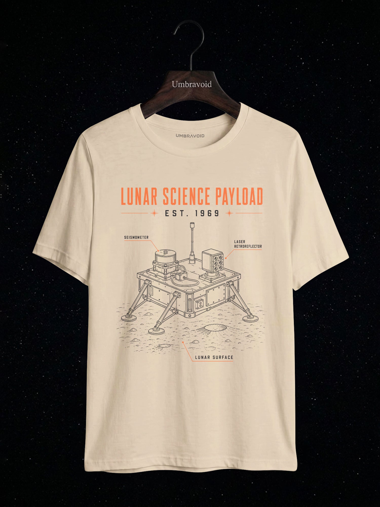 Lunar Science Payload Est. 1969 astronomy t-shirt | Umbra Void