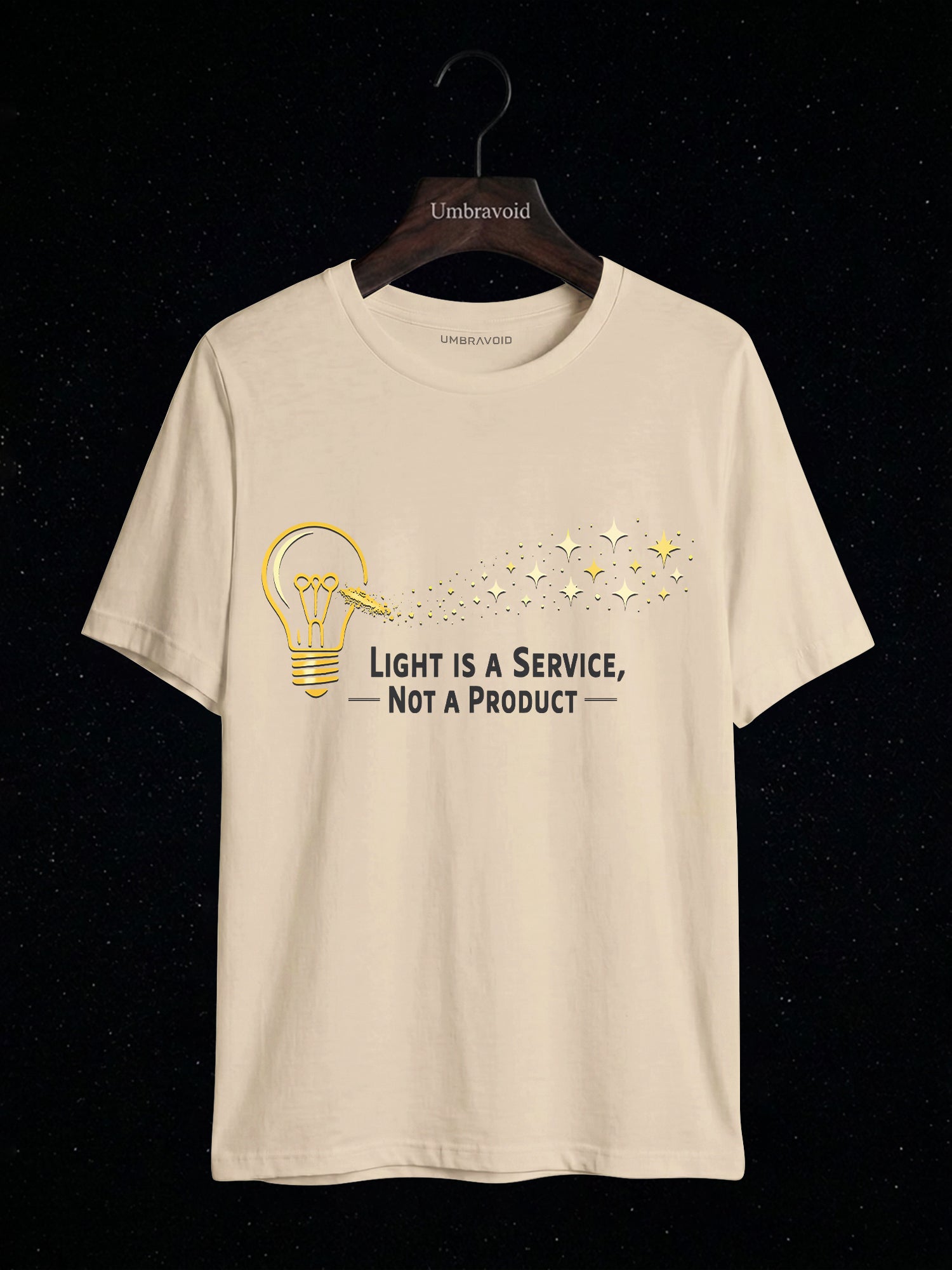 Light Is A Service, Not A Product astronomy t-shirt | Umbra Void