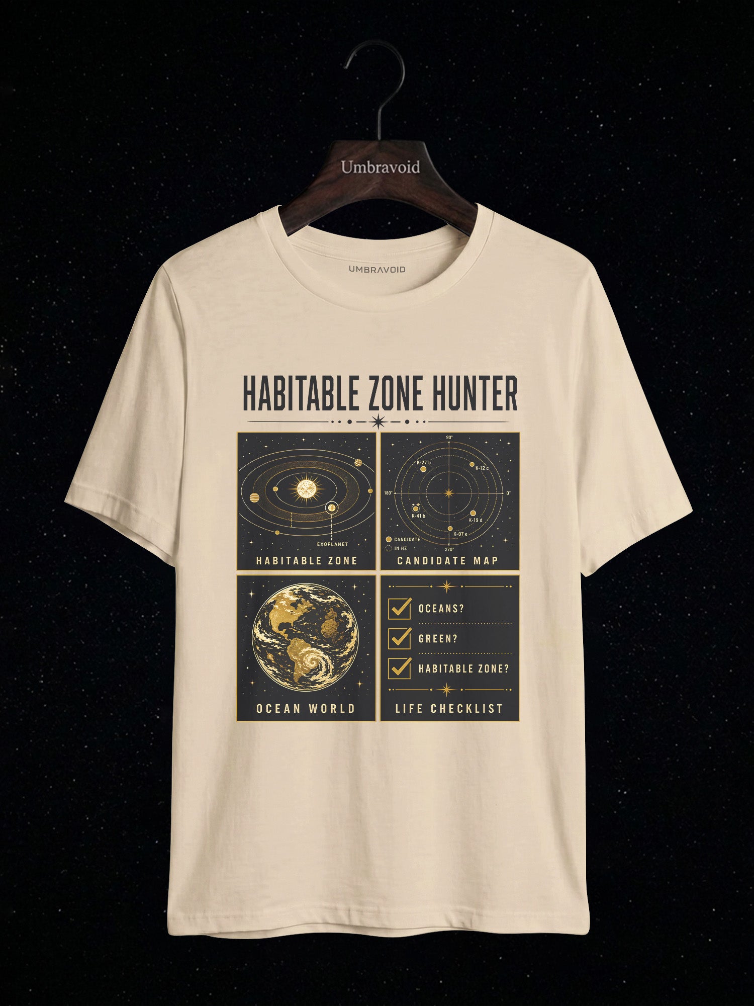 Habitable Zone Hunter astronomy t-shirt | Umbra Void