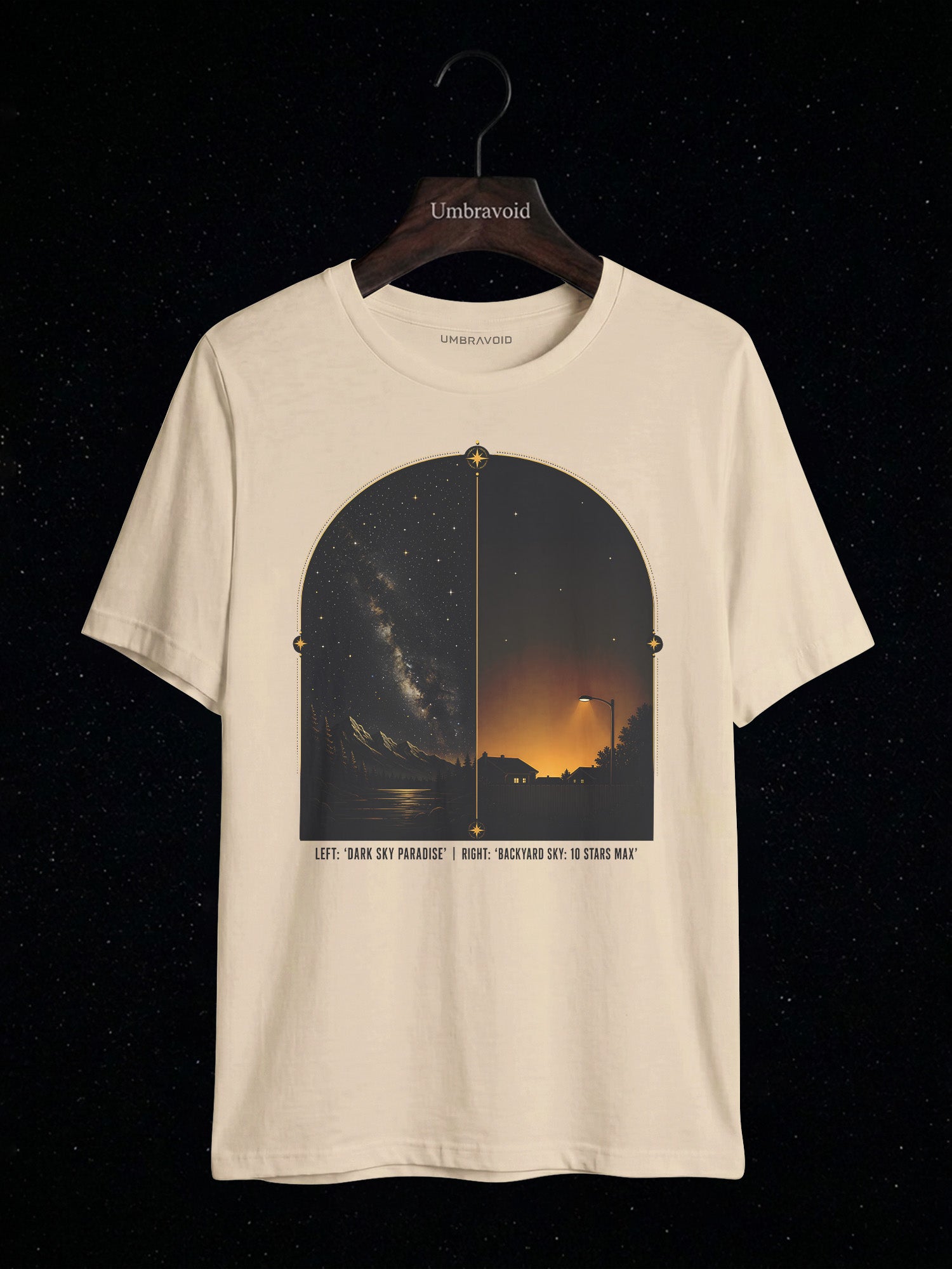 Dark Sky Paradise vs Backyard Sky astronomy t-shirt | Umbra Void