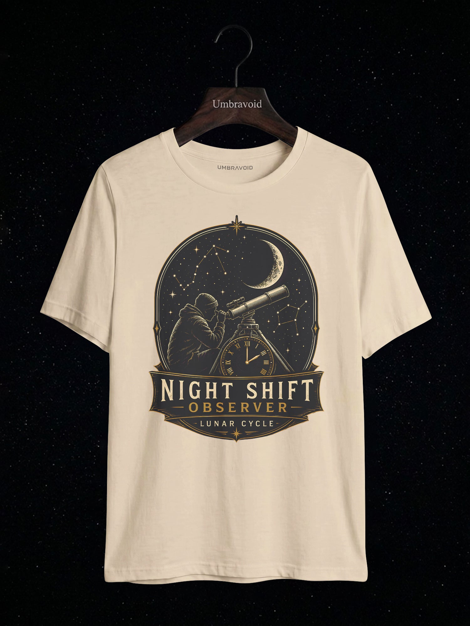 Night Shift Observer Lunar Cycle astronomy t-shirt | Umbra Void