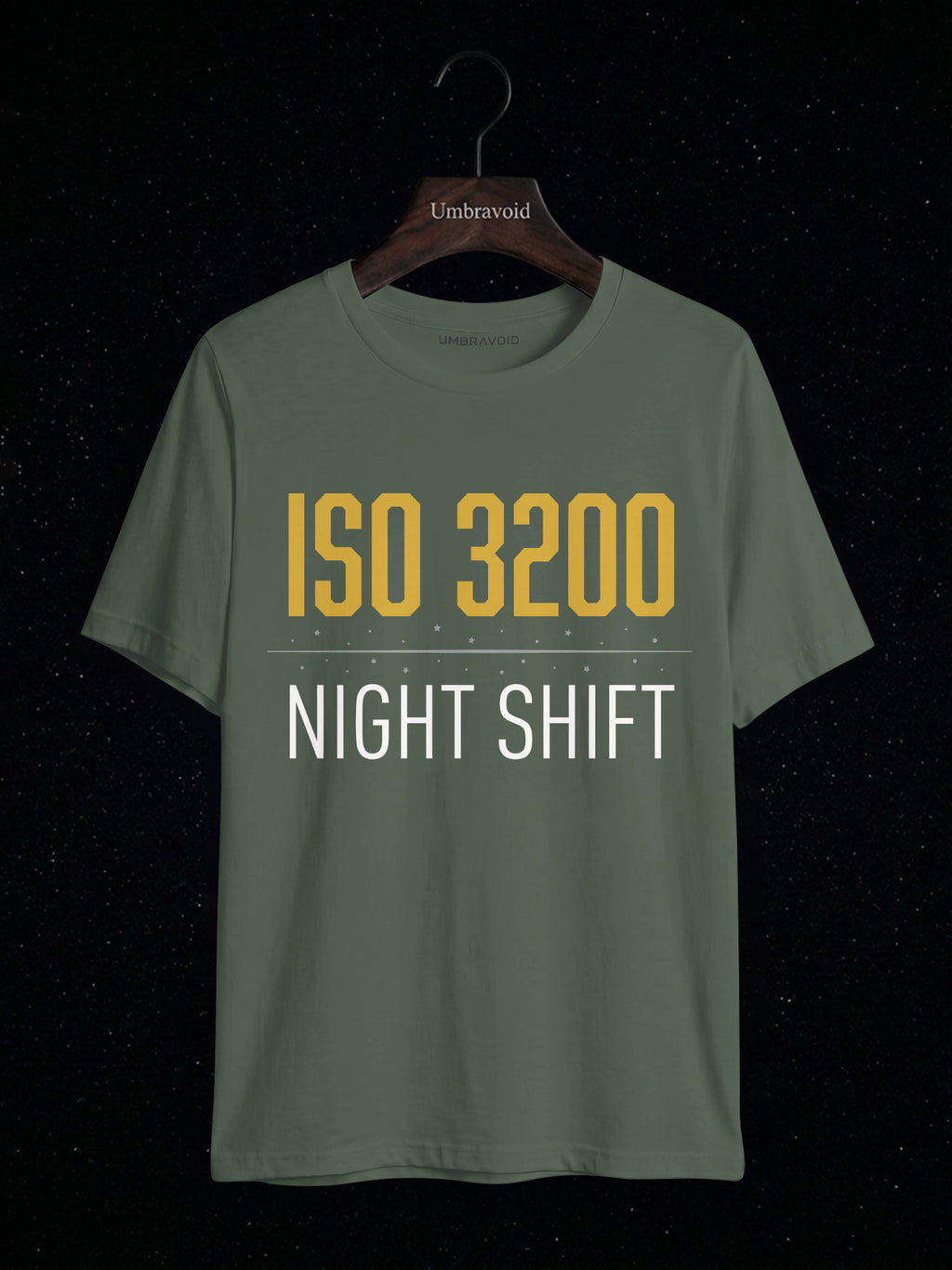 ISO 3200 Night Shift astronomy t-shirt | Umbra Void