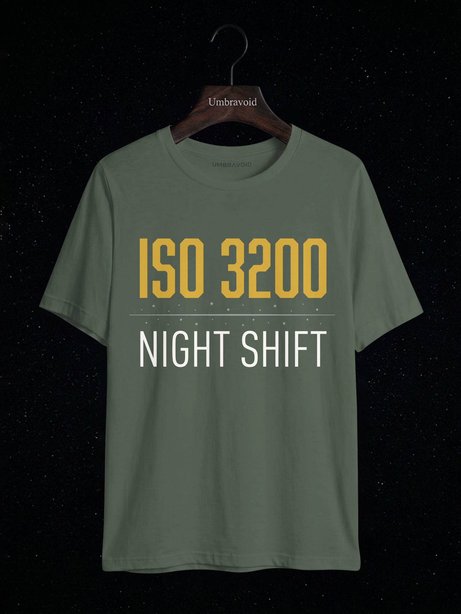 ISO 3200 Night Shift astronomy t-shirt | Umbra Void