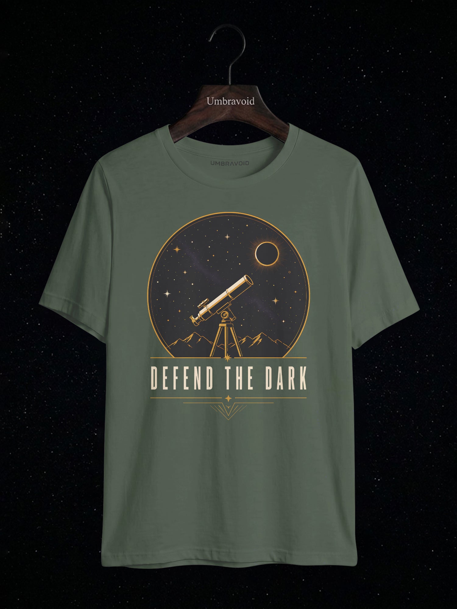 Defend The Dark Telescope astronomy t-shirt | Umbra Void