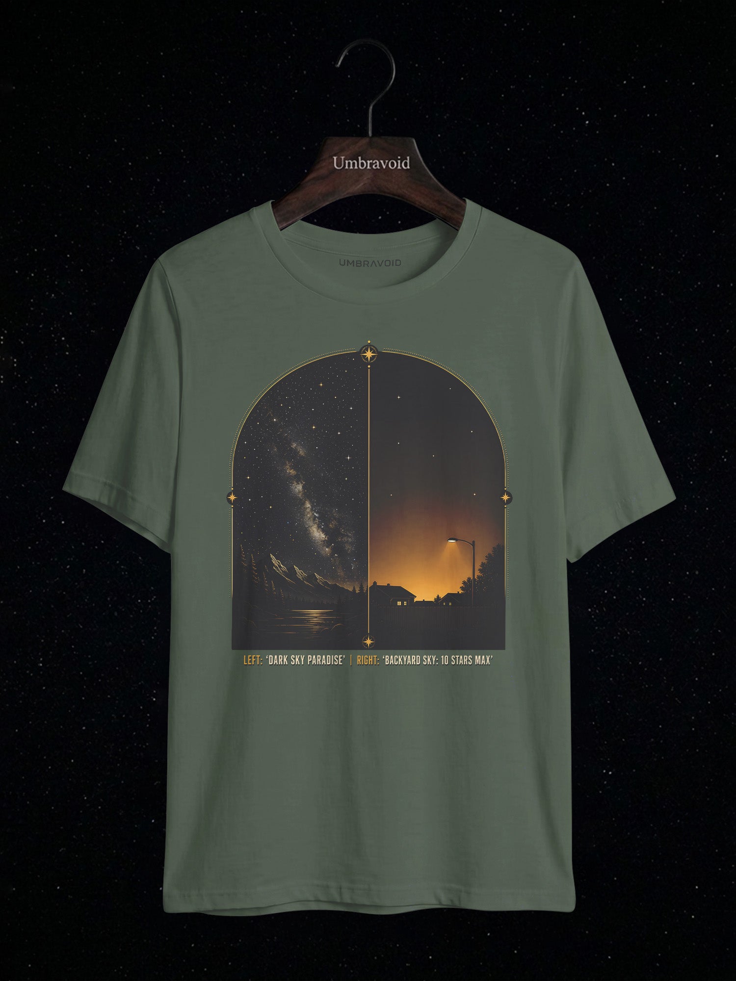 Dark Sky Paradise vs Backyard Sky astronomy t-shirt | Umbra Void