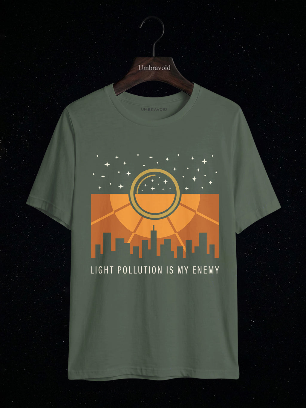 Light Pollution Is My Enemy astronomy t-shirt | Umbra Void