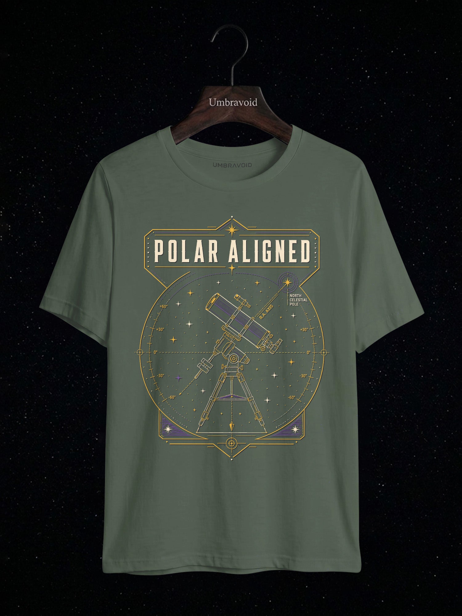 Polar Aligned RA Axis astronomy t-shirt | Umbra Void