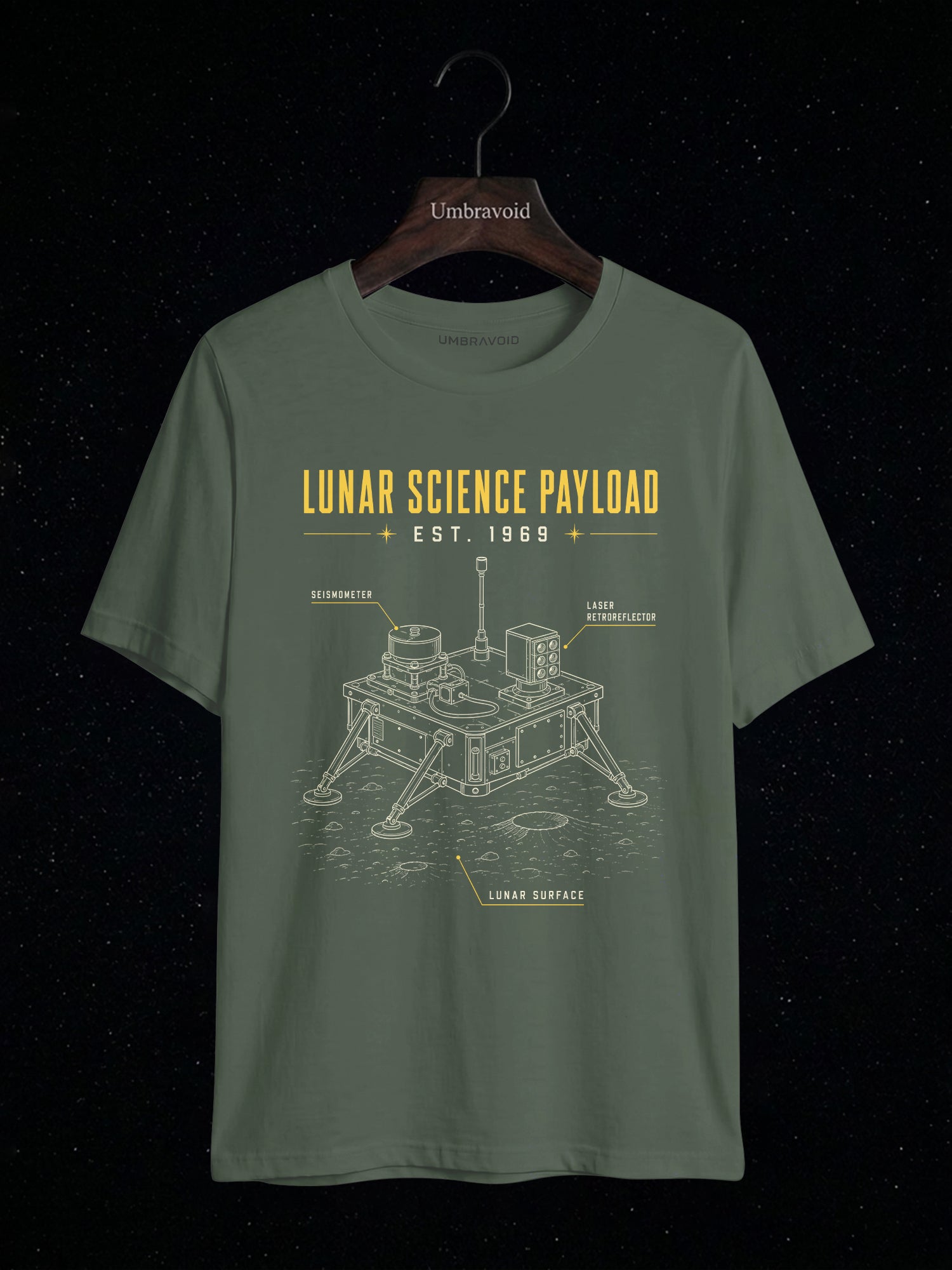 Lunar Science Payload Est. 1969 astronomy t-shirt | Umbra Void