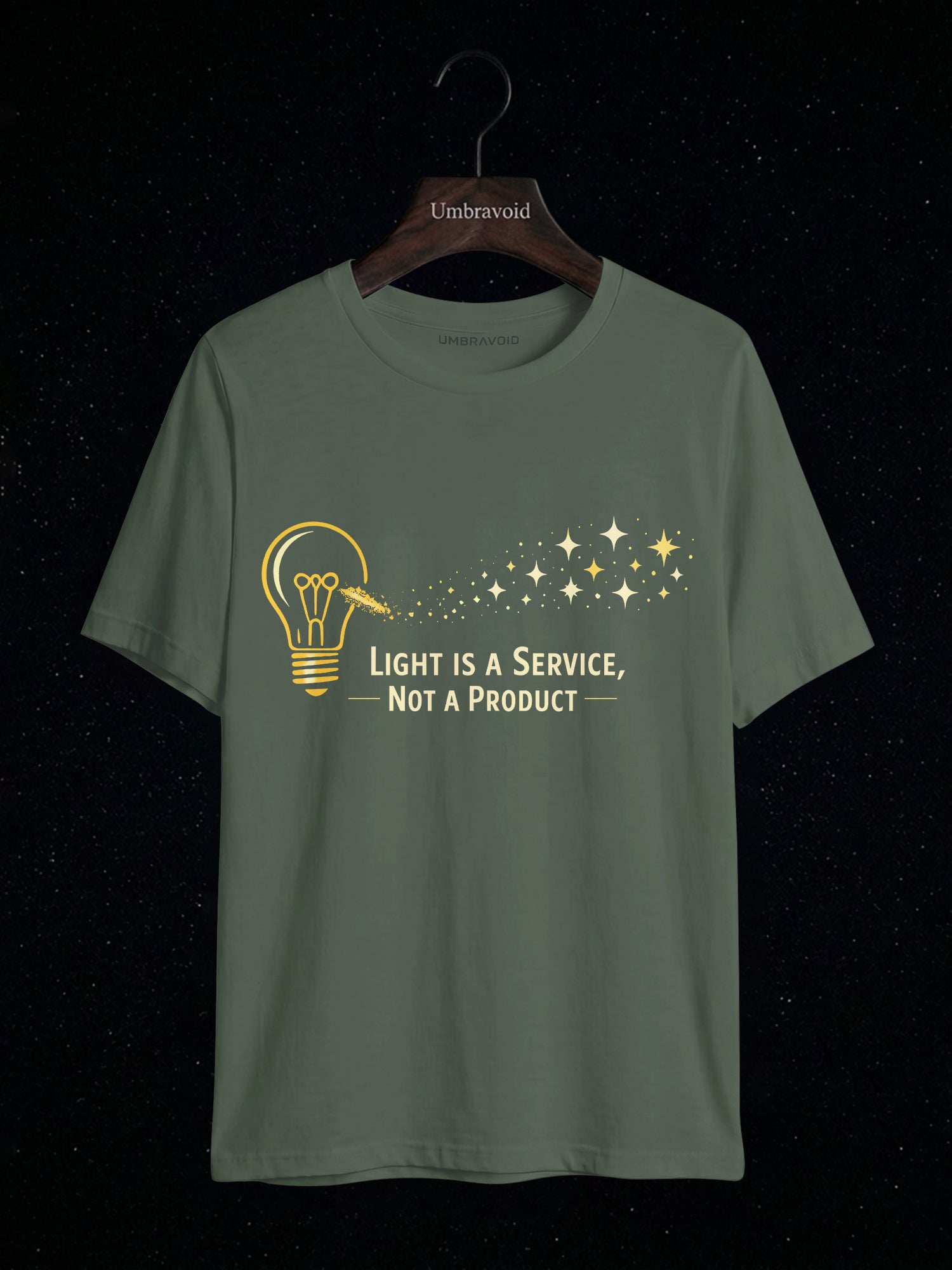 Light Is A Service, Not A Product astronomy t-shirt | Umbra Void