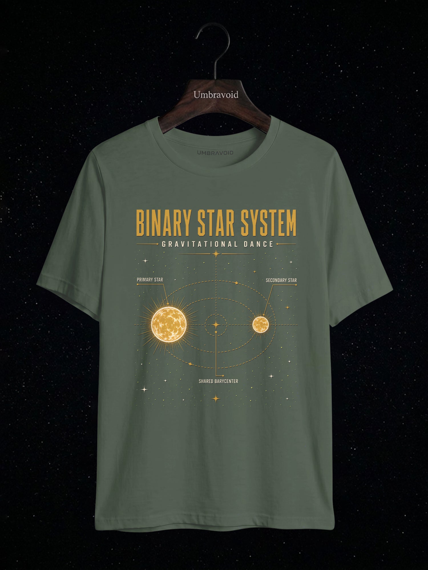 Binary Star System Gravitational Dance astronomy t-shirt | Umbra Void