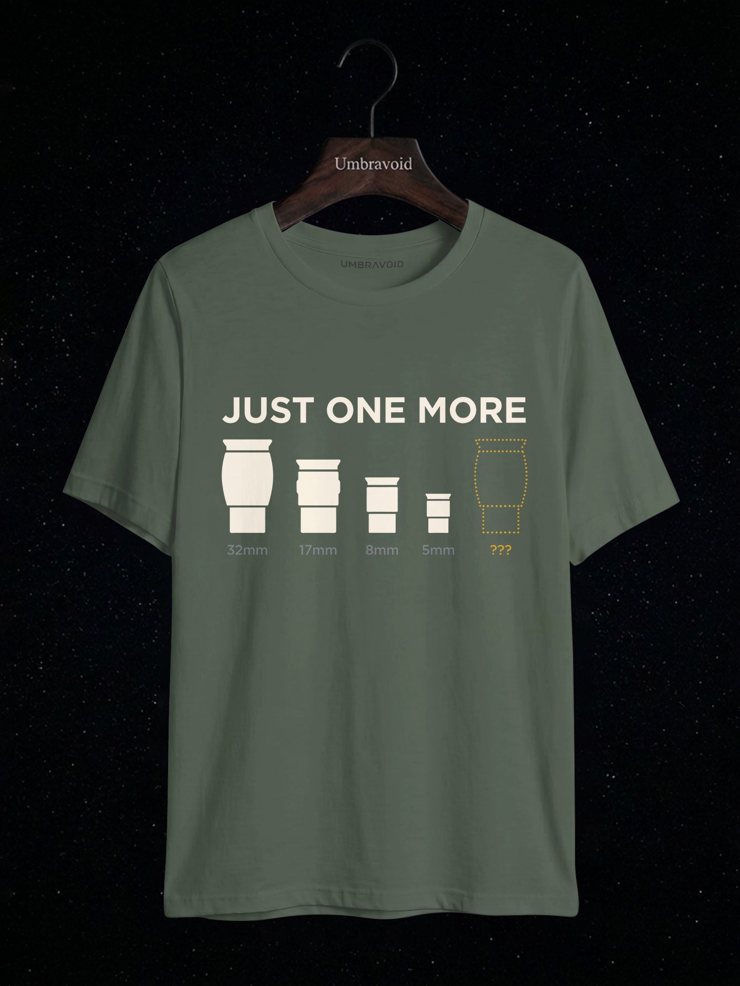 Just One More Eyepiece astronomy t-shirt | Umbra Void