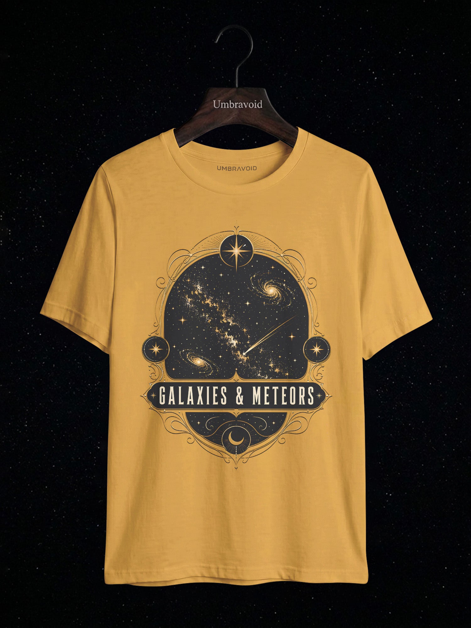 Galaxies & Meteors astronomy t-shirt | Umbra Void